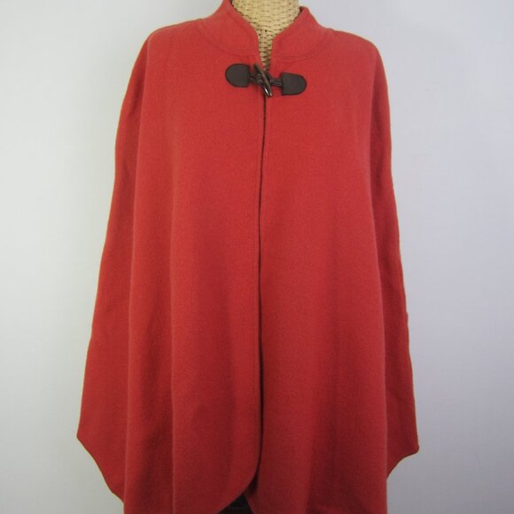 Vintage Talbots Cape Women L / XL Orange 100% Wool Toggle Knit Shawl Cape - Picture 1 of 11